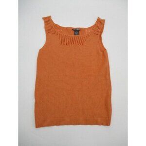 Chelsea & Theodore Womens Tank Small Orange Sleeveless Crochet Casual Knit